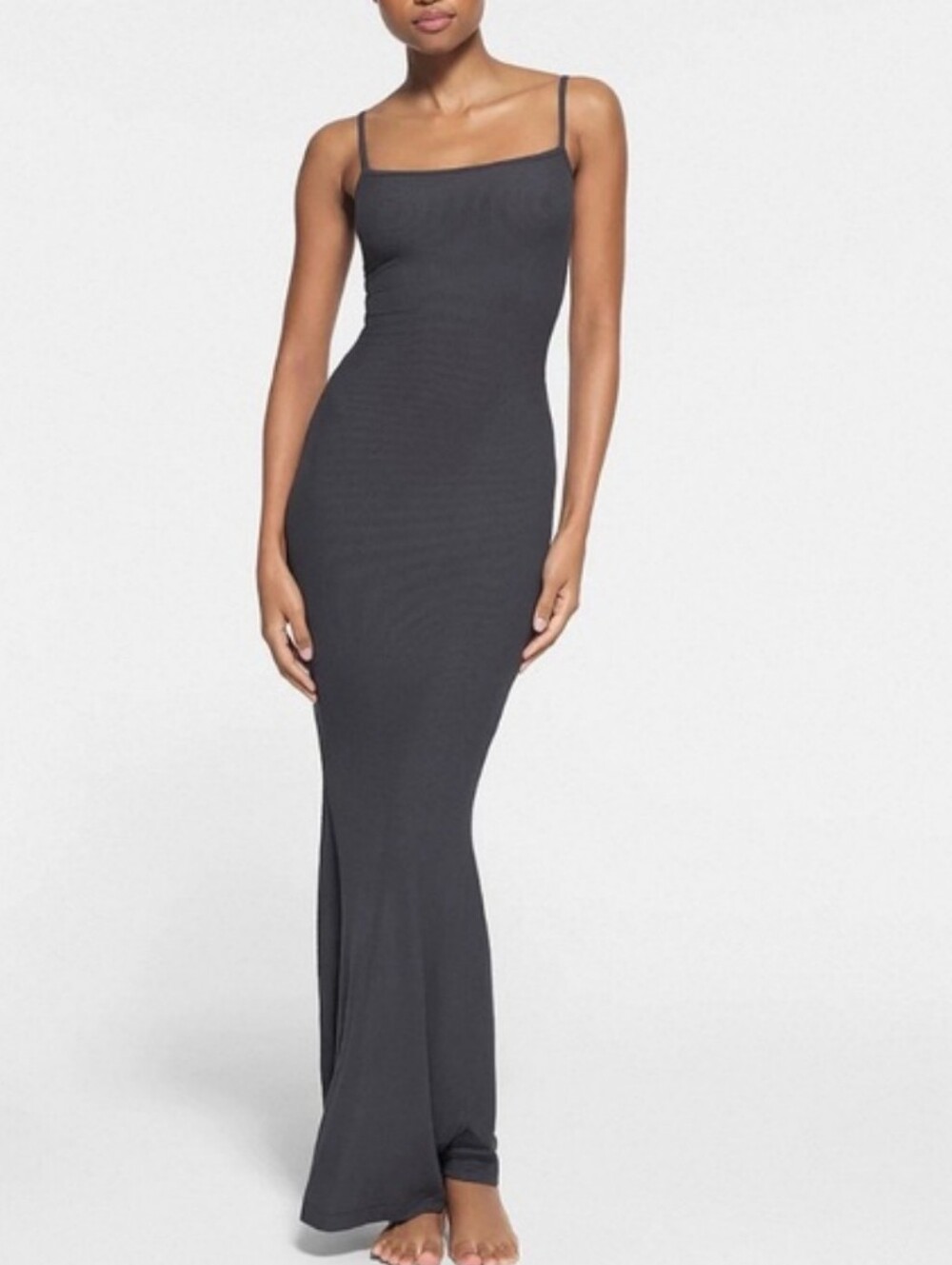 Skims Soft Lounge Dark Grey Long Maxi Bodycon Fitted Slip Dress Size Large